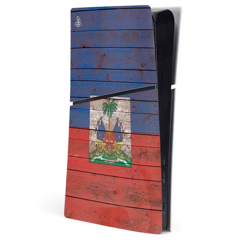 Haiti Flag Dark Wood PS5 Slim Digital Edition Console Skin
